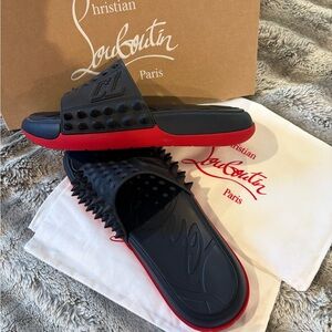 Christian Louboutin Men’s Take It Easy Red And Black Mules